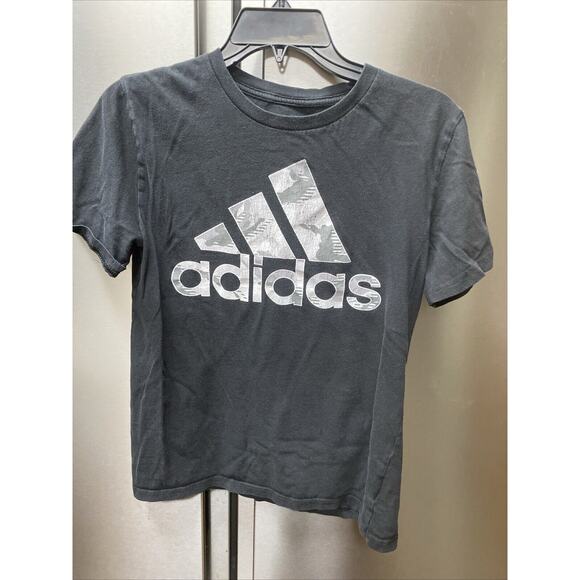 Adidas Shirt Tee Short Sleeve Teen 14-16 Large Black T-Shirt Size Logo Front - Picture 1 of 6
